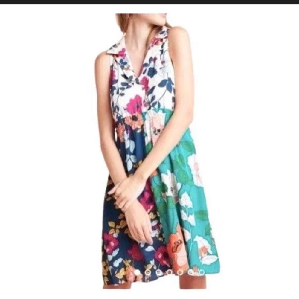 Anthropologie Multicolor Dinah Collared Tunic Dress 4 Petite
